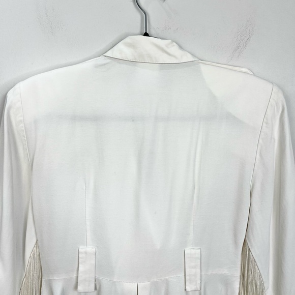 Vtg 80s 90s white power shoulder fringe sleeve military western peplum jacket 3 - Picture 6 of 17